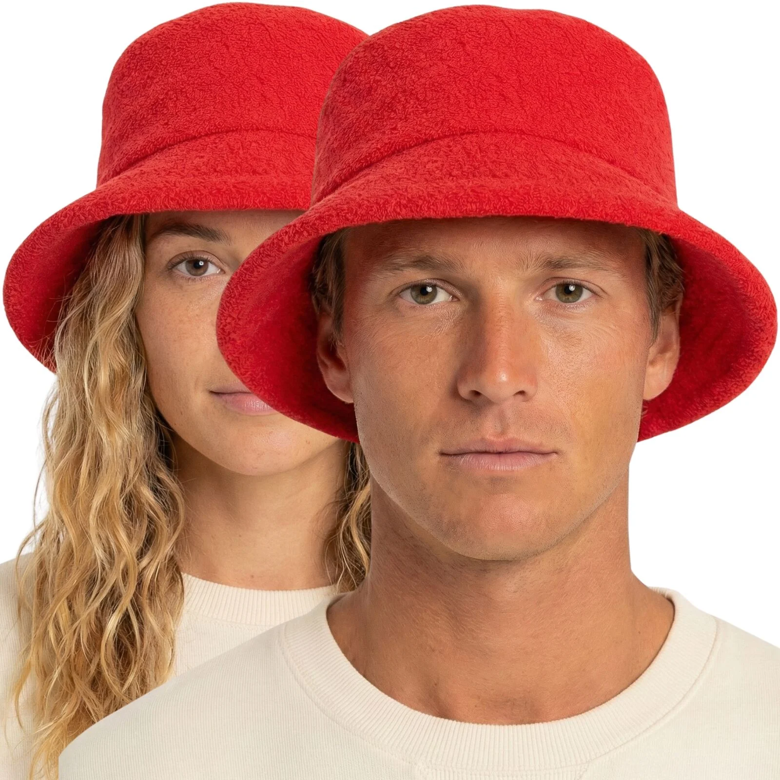 100% Cotton Terry Towelling Bucket Hat Daggy Fishing Camping Lad Cap in Red - Medium