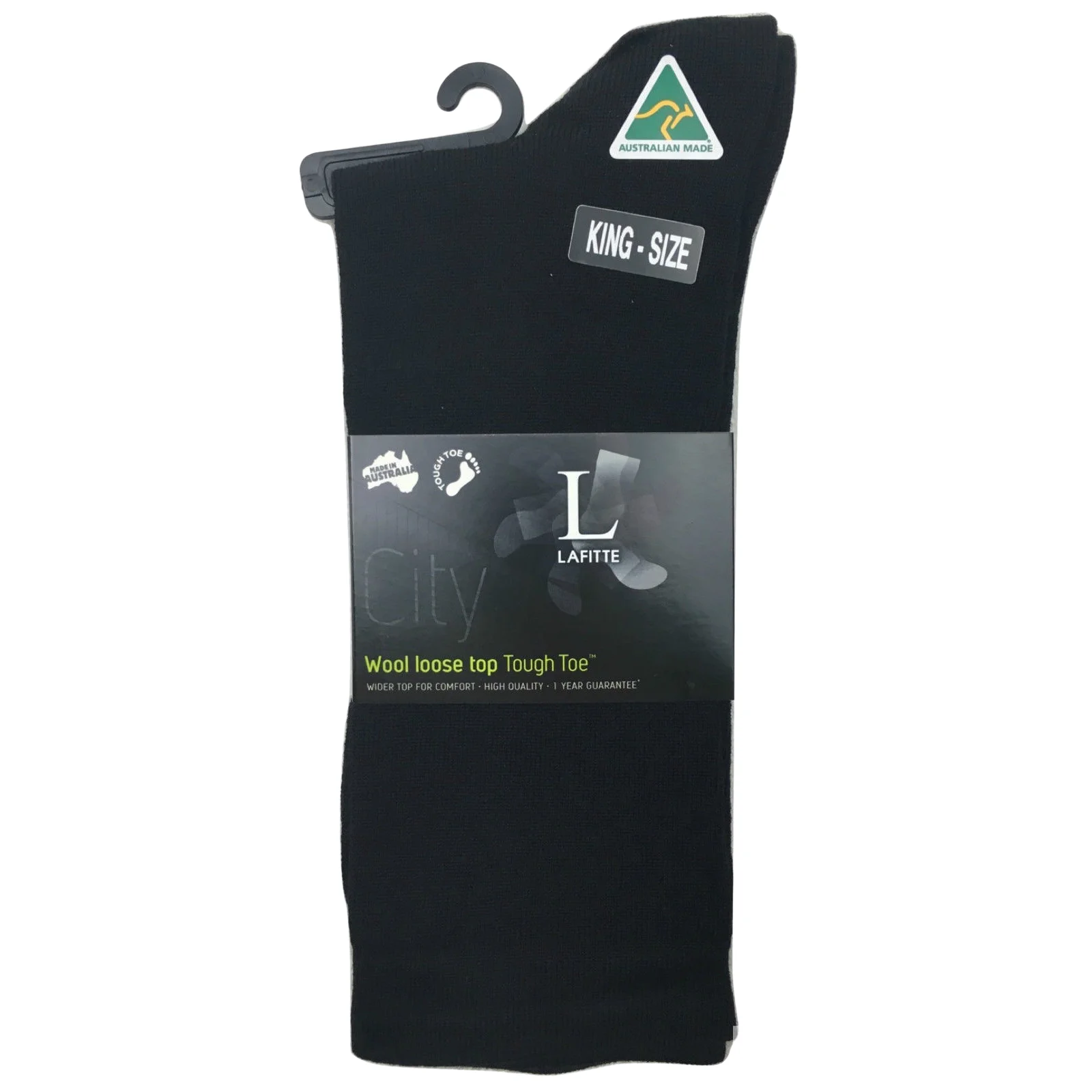 AUSTRALIAN MADE Wool Loose Top Socks Wide Top Comfort High Quality Tough Toe - Black - 6-10