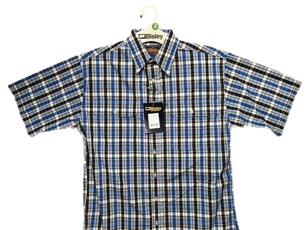 BISLEY SHORT SLEEVE SHIRT Everyday Casual Business Work Cotton Blend Check - BS2572_CBLK (BLK) - S