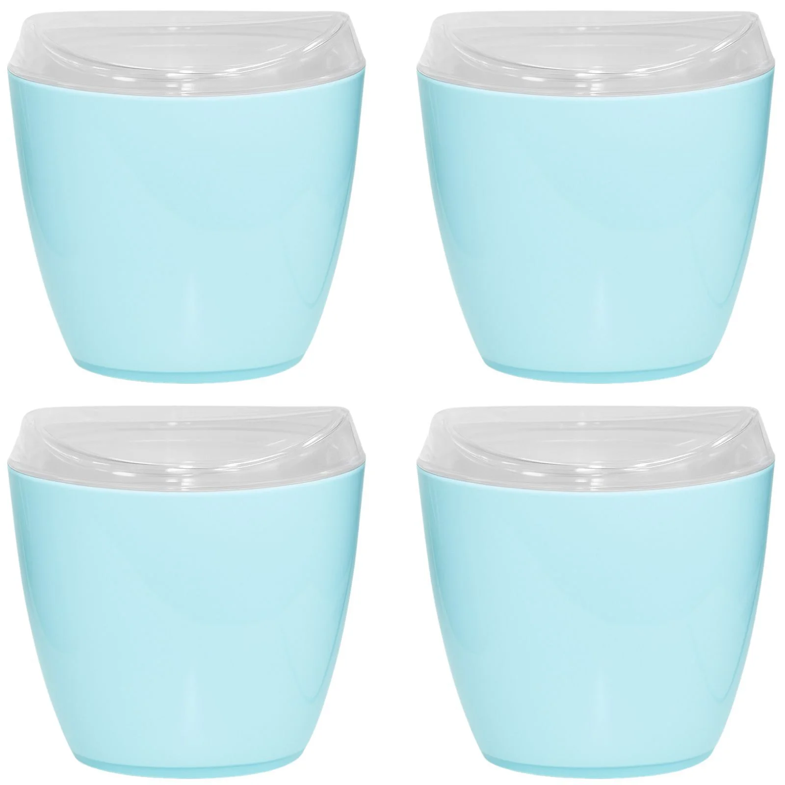 4x Oval Swing Top Waste Rubbish Bin Acrylic Lightweight Compact Bathroom Office in Blue