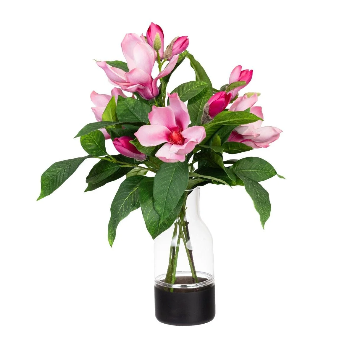 Fusion 60cm Faux Pink Magnolia Liliflora in Glass Vase Artificial Arrangement