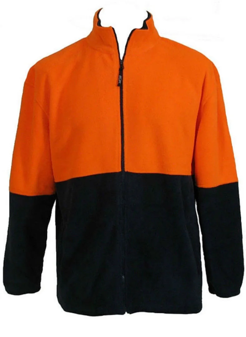 HI VIS POLAR FLEECE Jumper Full Zip Safety Workwear Fleecy Jacket Unisex - Orange - 3XL