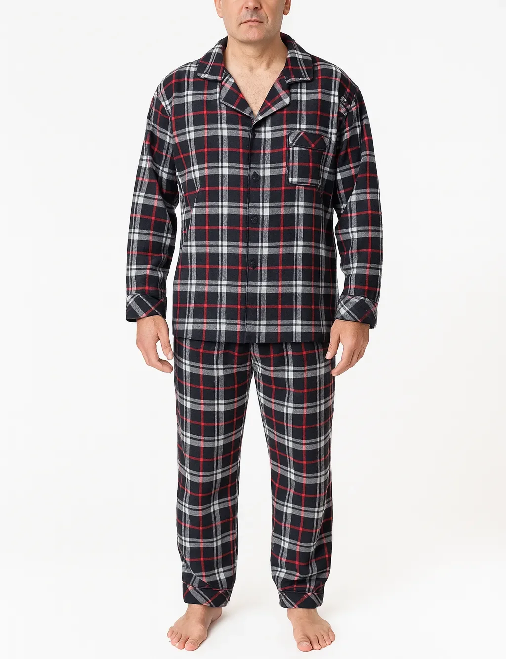 Mens Plus Size Flannelette Pyjamas 100% Cotton PJs Set Top Pants in Red Check