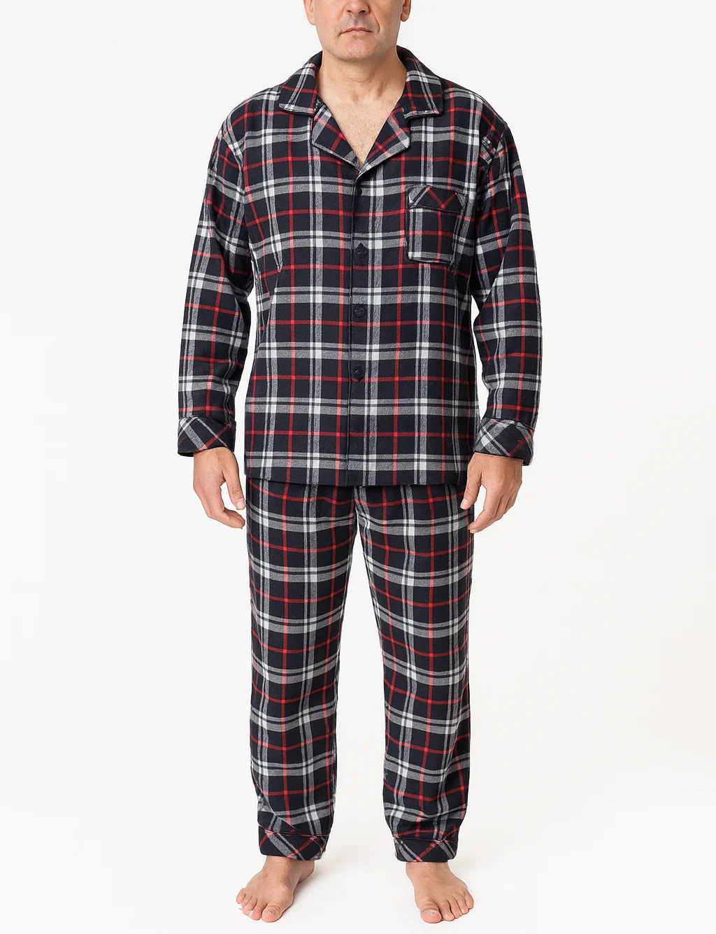 Mens Plus Size Flannelette Pyjamas 100% Cotton PJs Set Top Pants in Red Check