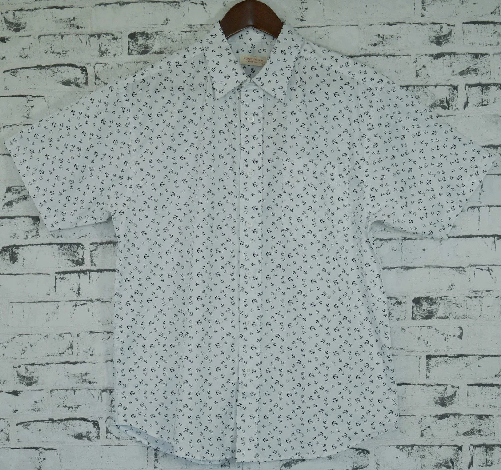Mens MARINE ANCHOR SHIRT 100% COTTON Surf Party Short Sleeve Vintage S-6XL - White - 3XL