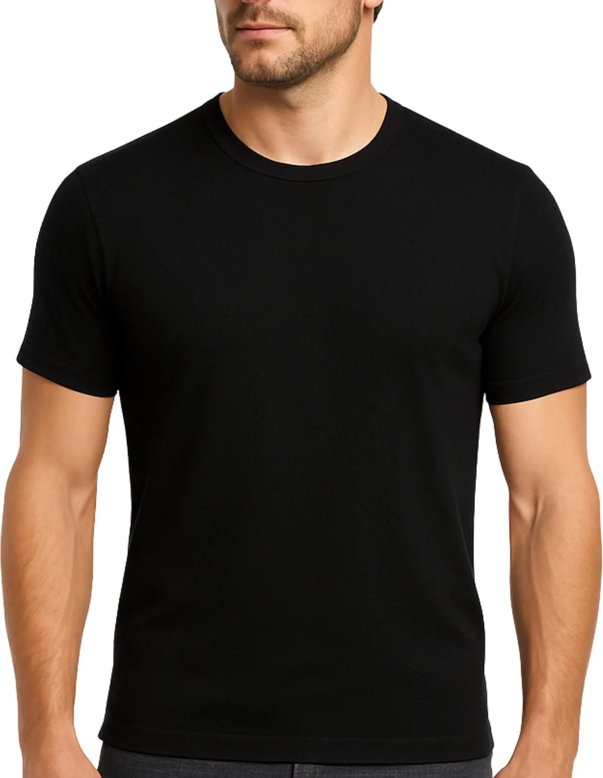 Mens 100% Pure Merino Wool Crew Neck Short Sleeve Top T Shirt Thermal Underwear - Black - Medium (95cm)