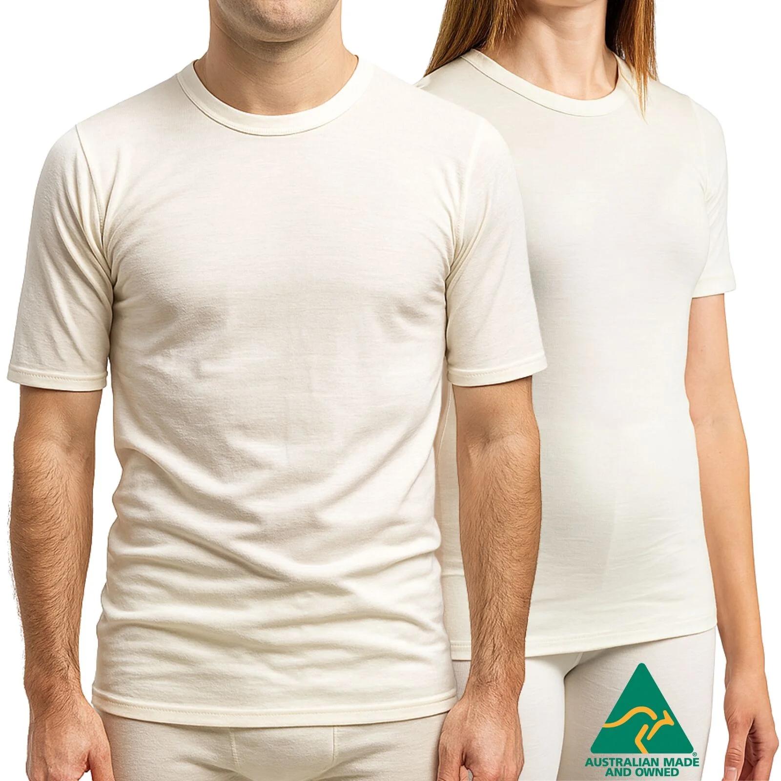 MERINO SKINS Crew Neck Short Sleeve T-Shirt Top 100% Wool Underwear Thermals in Natural - Large (101cm)