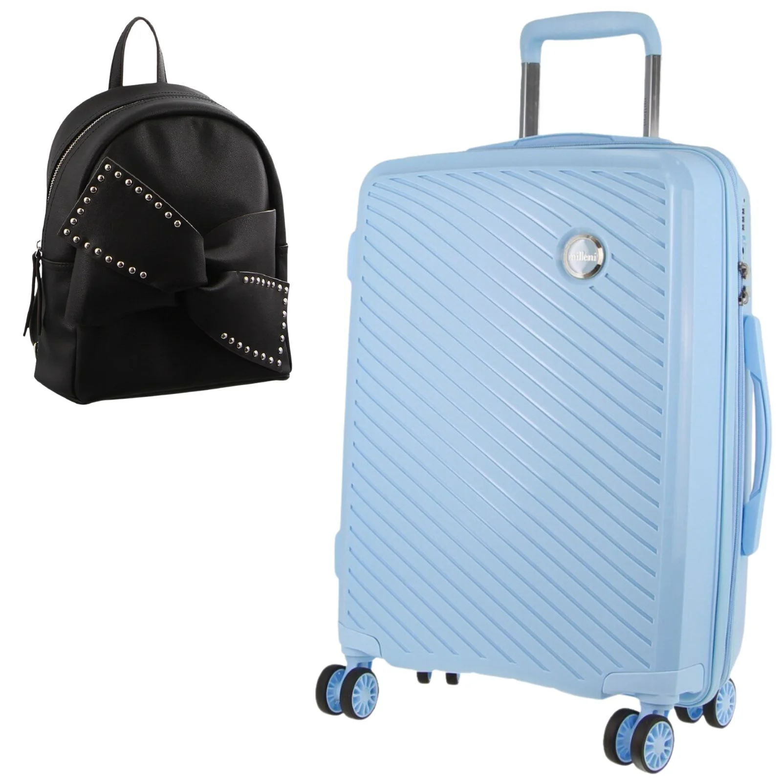 Pierre Cardin Inspired Milleni Luggage Bag Large in Blue + Milleni Waist Bag (2 Items)