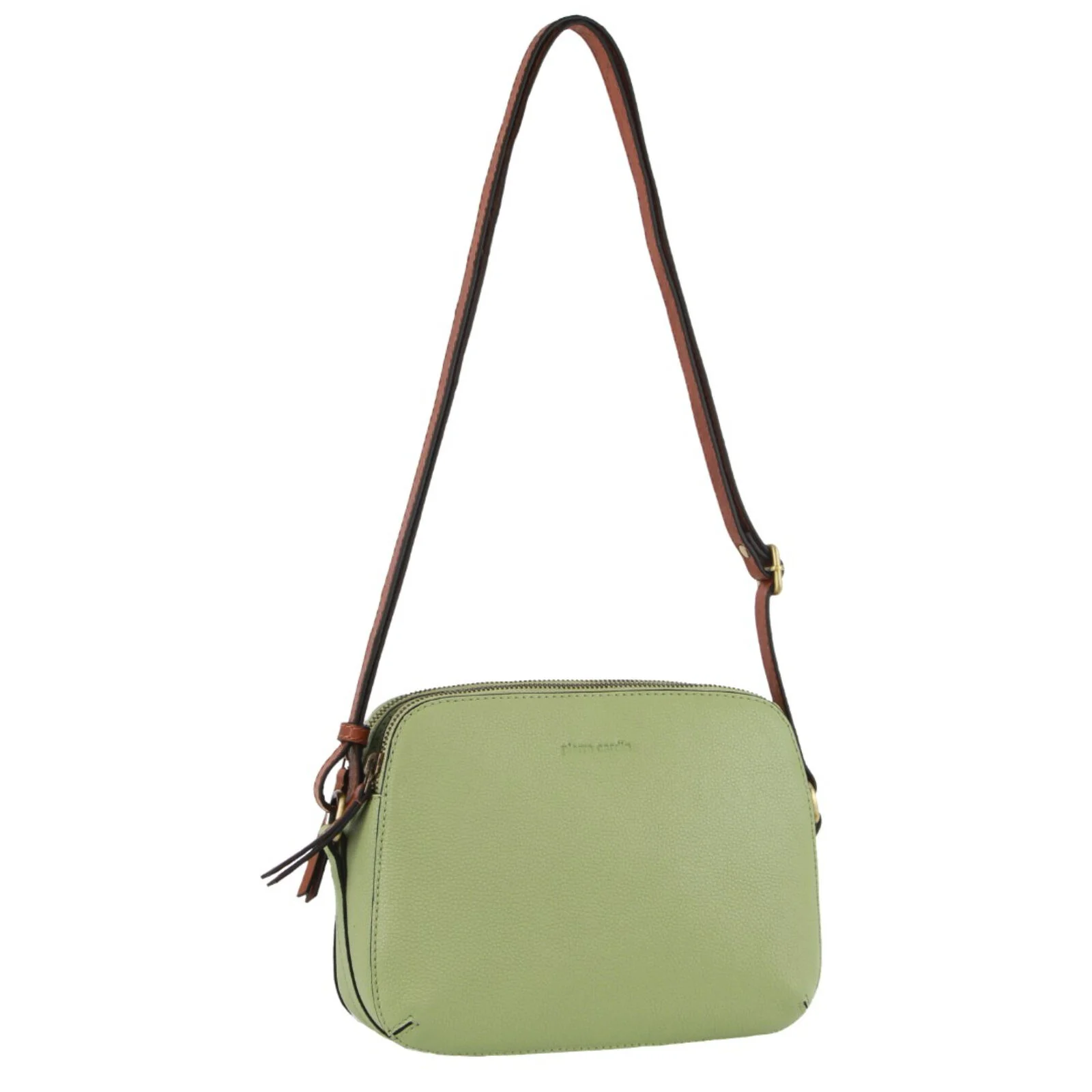 Pierre Cardin Leather Cross Body Bag Dual Zip Strap Shoulder Clutch in Jade