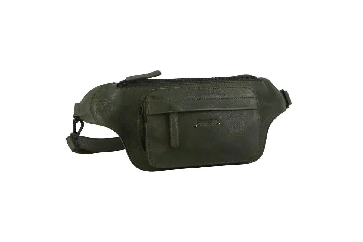 Pierre Cardin Mens Bum Bag Waist Pack Leather Travel Money Phone - Dark Green