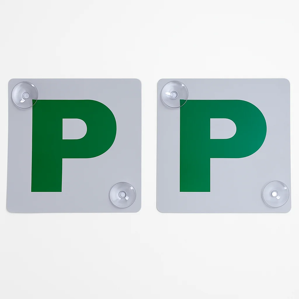 2x GREEN P PLATES Suction Probationary Car Window Signs for NSW (New South Wales)