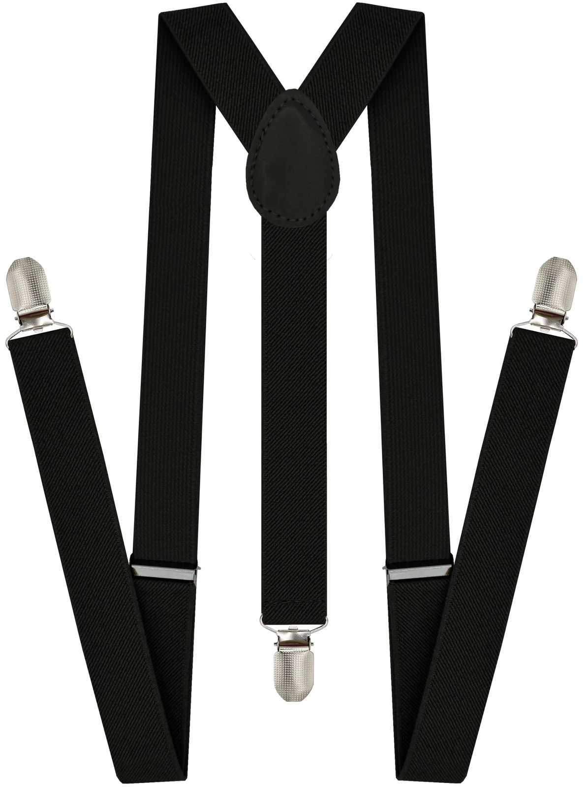 Mens Suspenders Braces Adjustable Strong Clip On Elastic Formal Wedding Slim - Black
