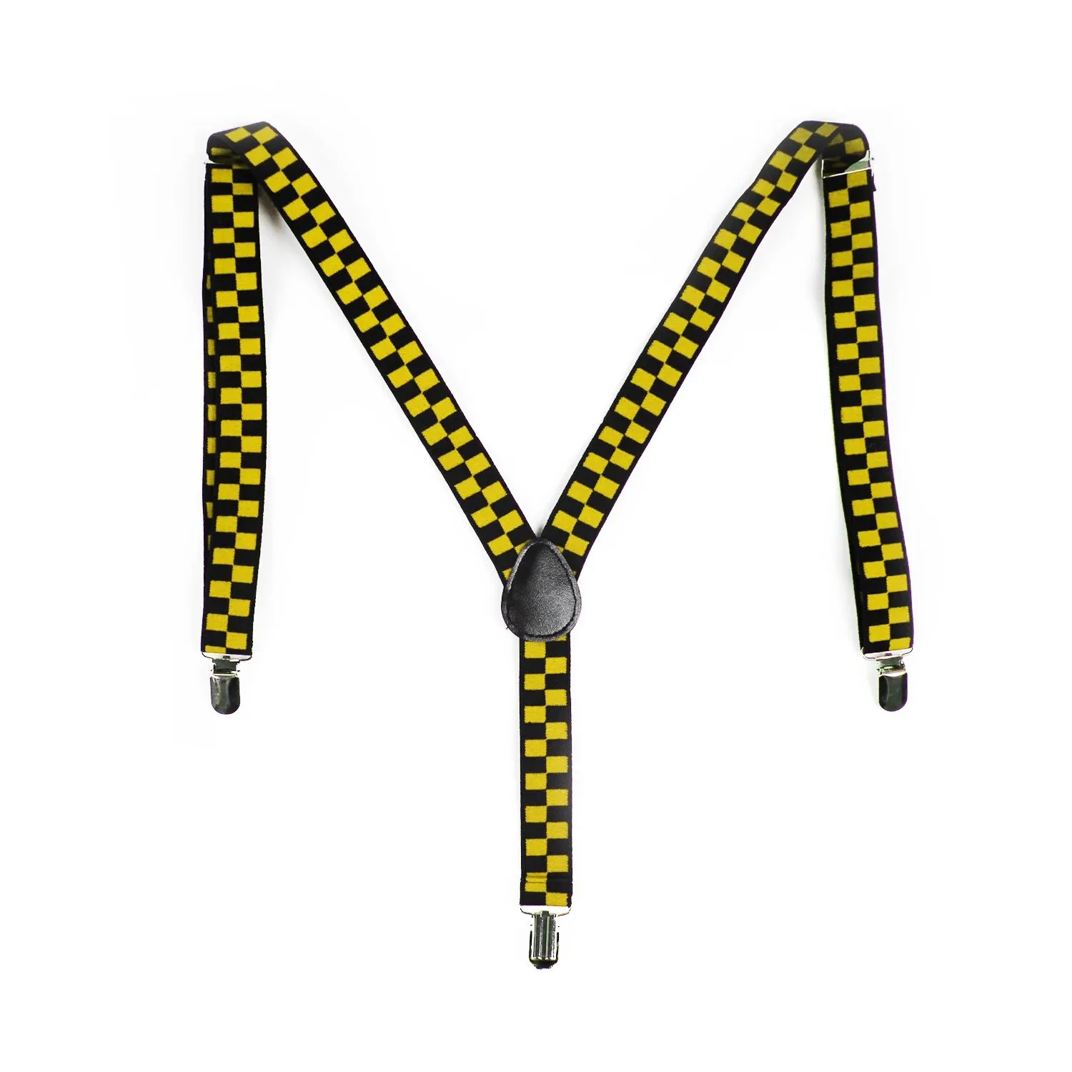 Mens Suspenders Braces Adjustable Strong Clip On Elastic Formal Wedding Slim - Black/Yellow Check