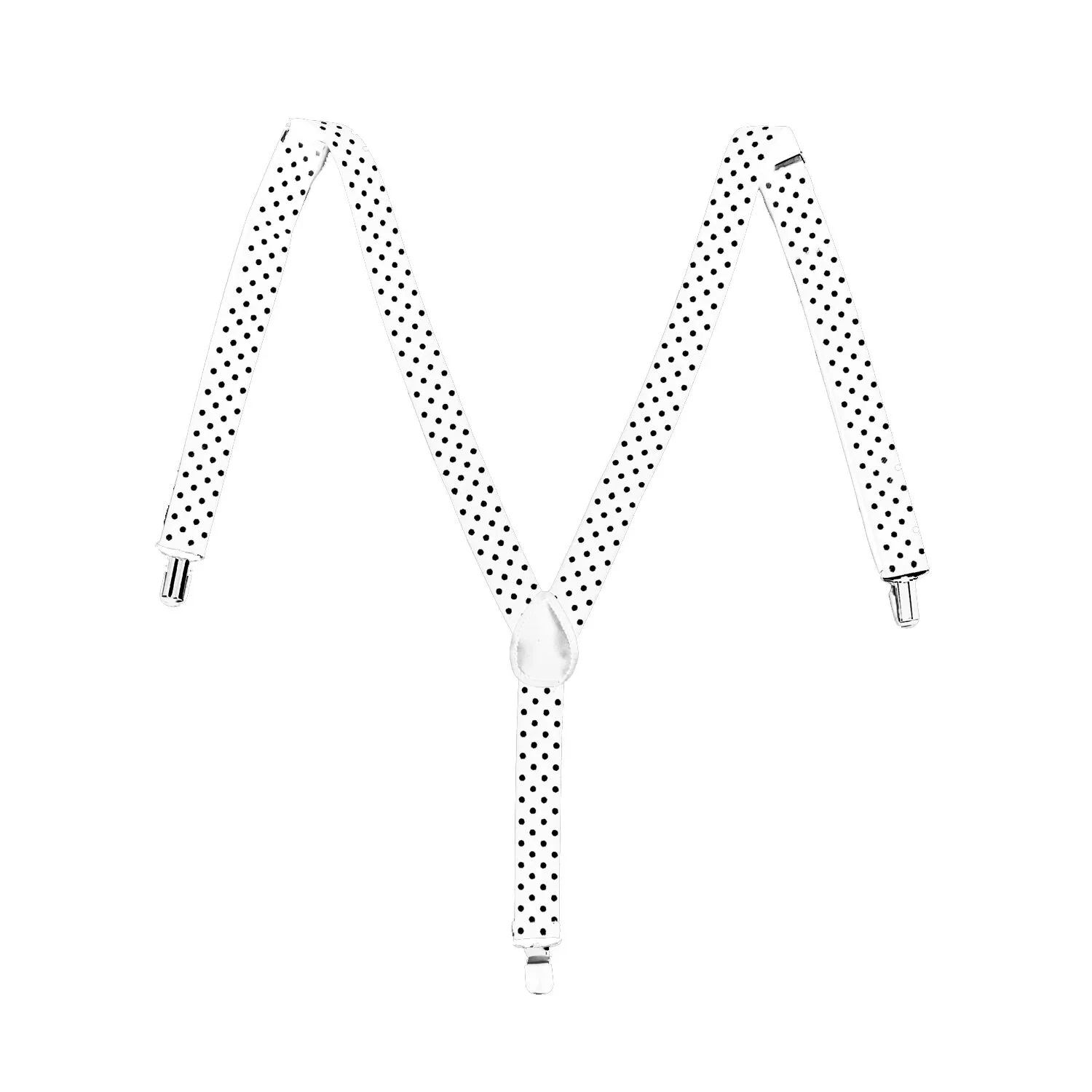 Mens Suspenders Braces Adjustable Strong Clip On Elastic Formal Wedding Slim - White with Black Polka Dot