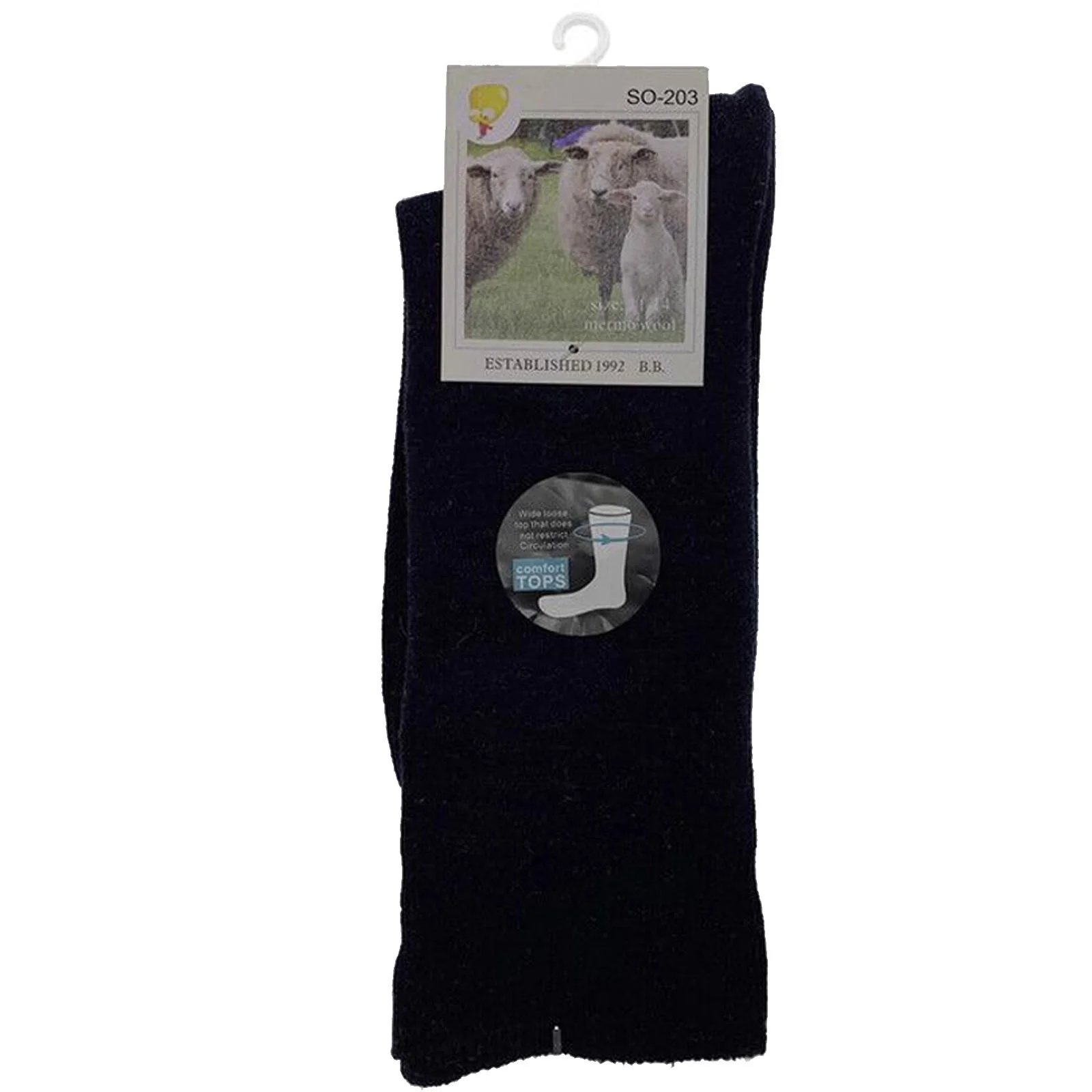 Merino Wool Mens Loose Top Thermal Socks Diabetic Comfort Circulation - 1 Pair - Navy - 11-14