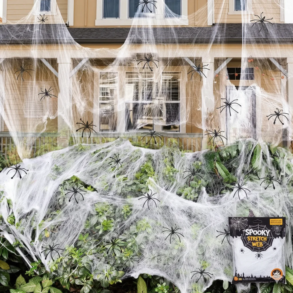 HALLOWEEN STRETCHABLE SPIDER WEB Spooky Decoration with Spiders Party Decor Ghost