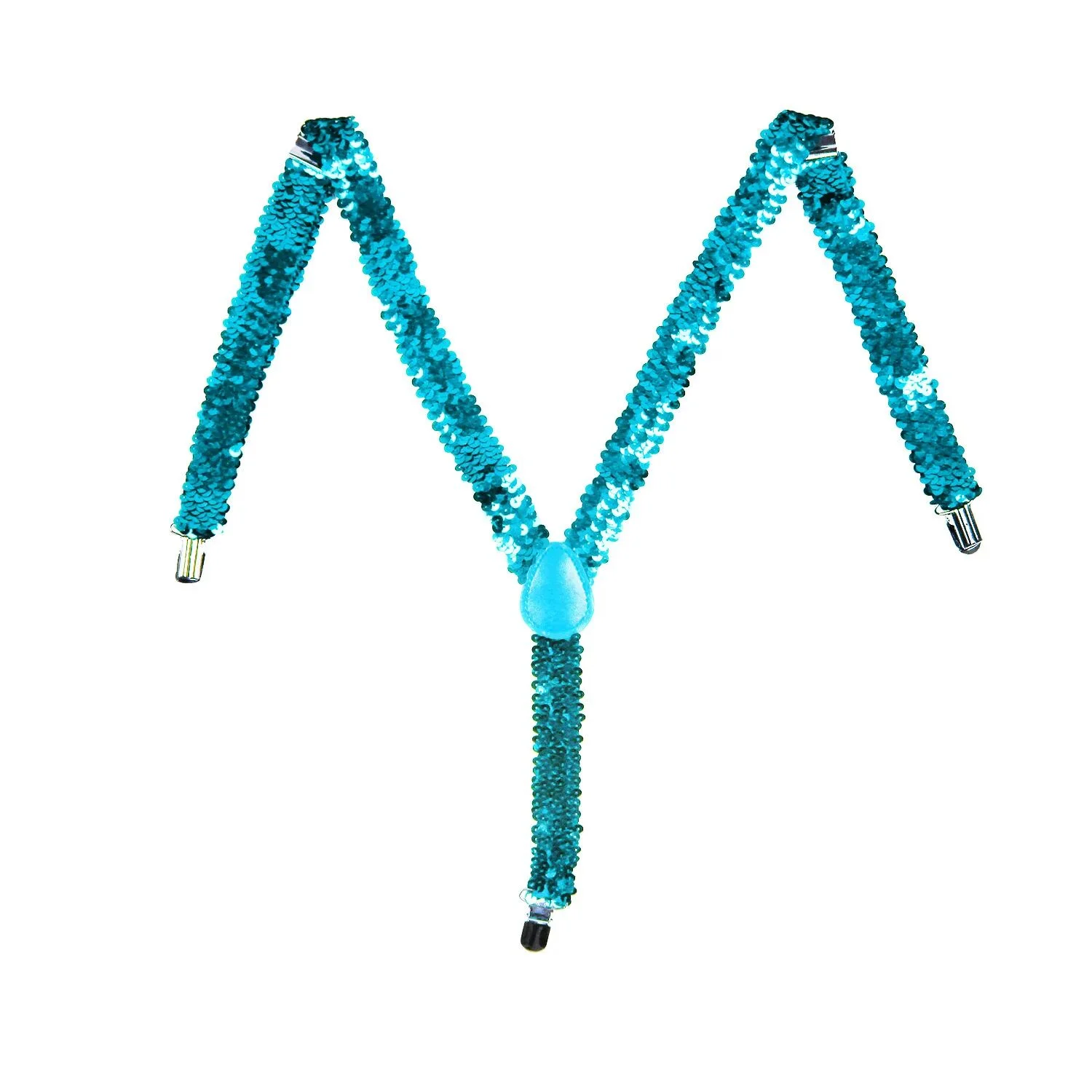 SEQUIN SUSPENDERS Unisex Adjustable Braces Clip On Elastic Y-Back  - Blue