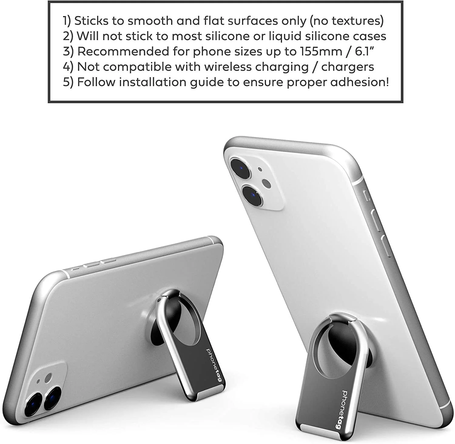 phonetag - Multi-View Phone Stand with Magnetic Ring Holder Universal (Silver) view 3