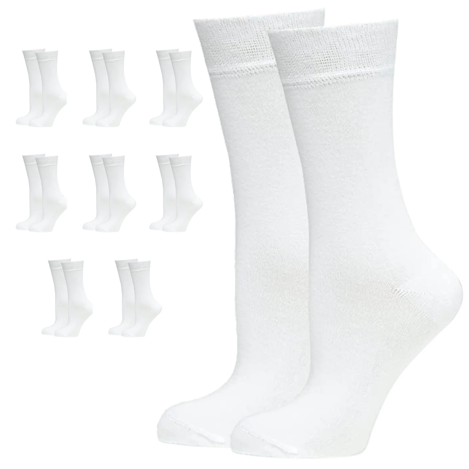 9 Pairs BAMBOO SOCKS Crew Natural Eco Healthy Enviro Unisex Work Business BULK - White - 6-11