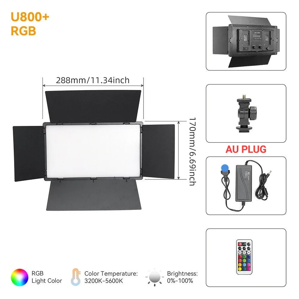 HridZ U800+ RGB LED Video Light – Dimmable Bi-Color, Adjustable RGB, Remote-Controlled Studio Light for Photography, YouTube, Vlogging, and Video Recording
