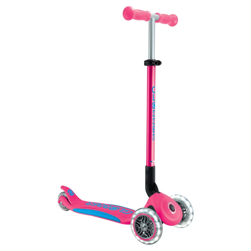 Globber PRIMO FOLD PLUS LIGHTS  Scooter V2 - Fuchsia Pink / Sky Blue 