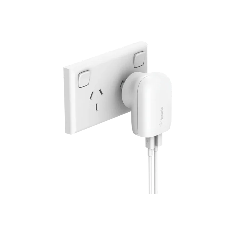Belkin Dual PD Wall Charger with PPS - 42W Fast Charging for iPhone & Android, 1x USB-C (30W) & 1x USB-A (12W) - White