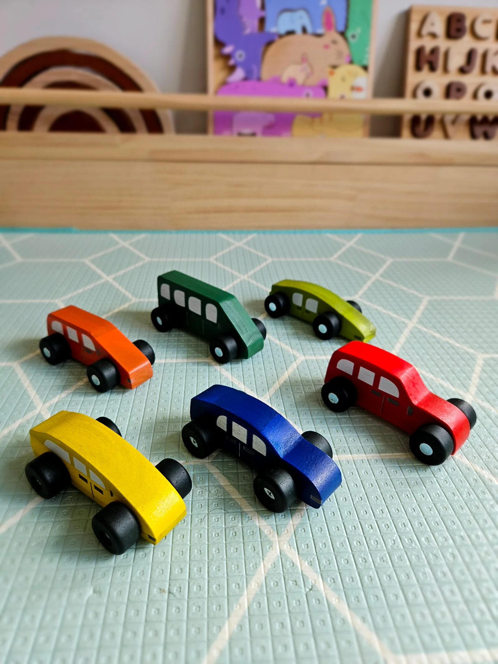 Coloured wooden cars