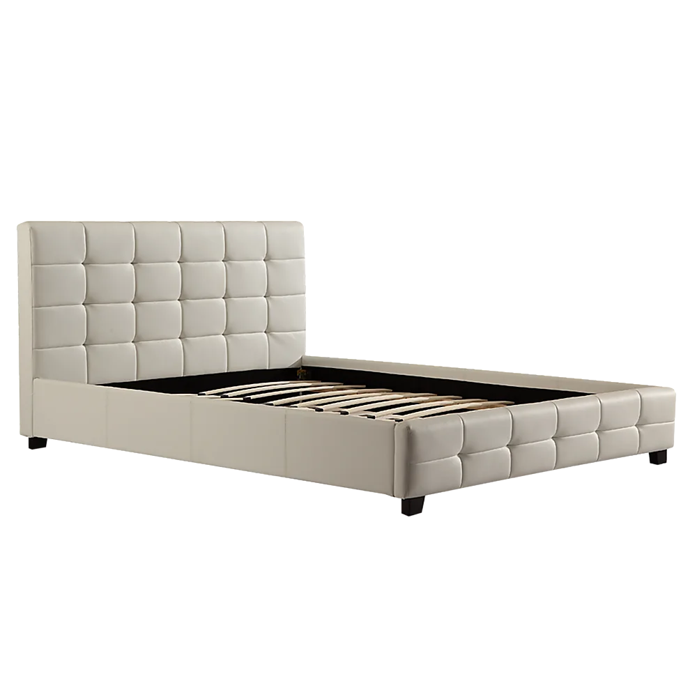 Queen PU Leather Deluxe Bed Frame White