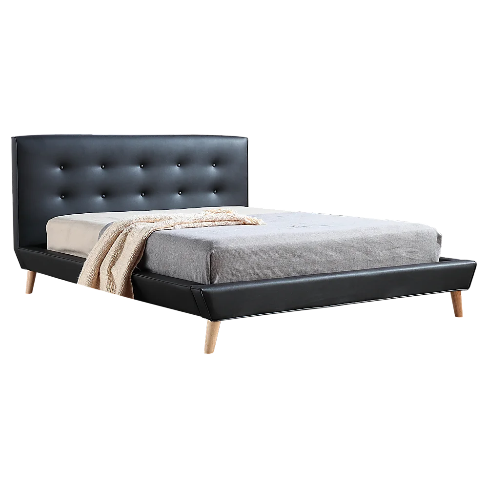 Double PU Leather Deluxe Bed Frame Black