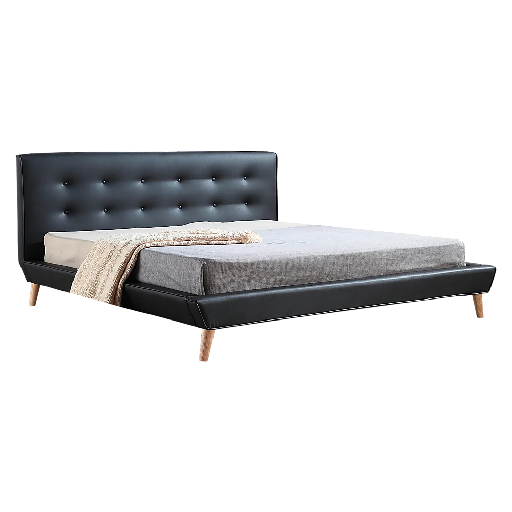 King PU Leather Deluxe Bed Frame Black
