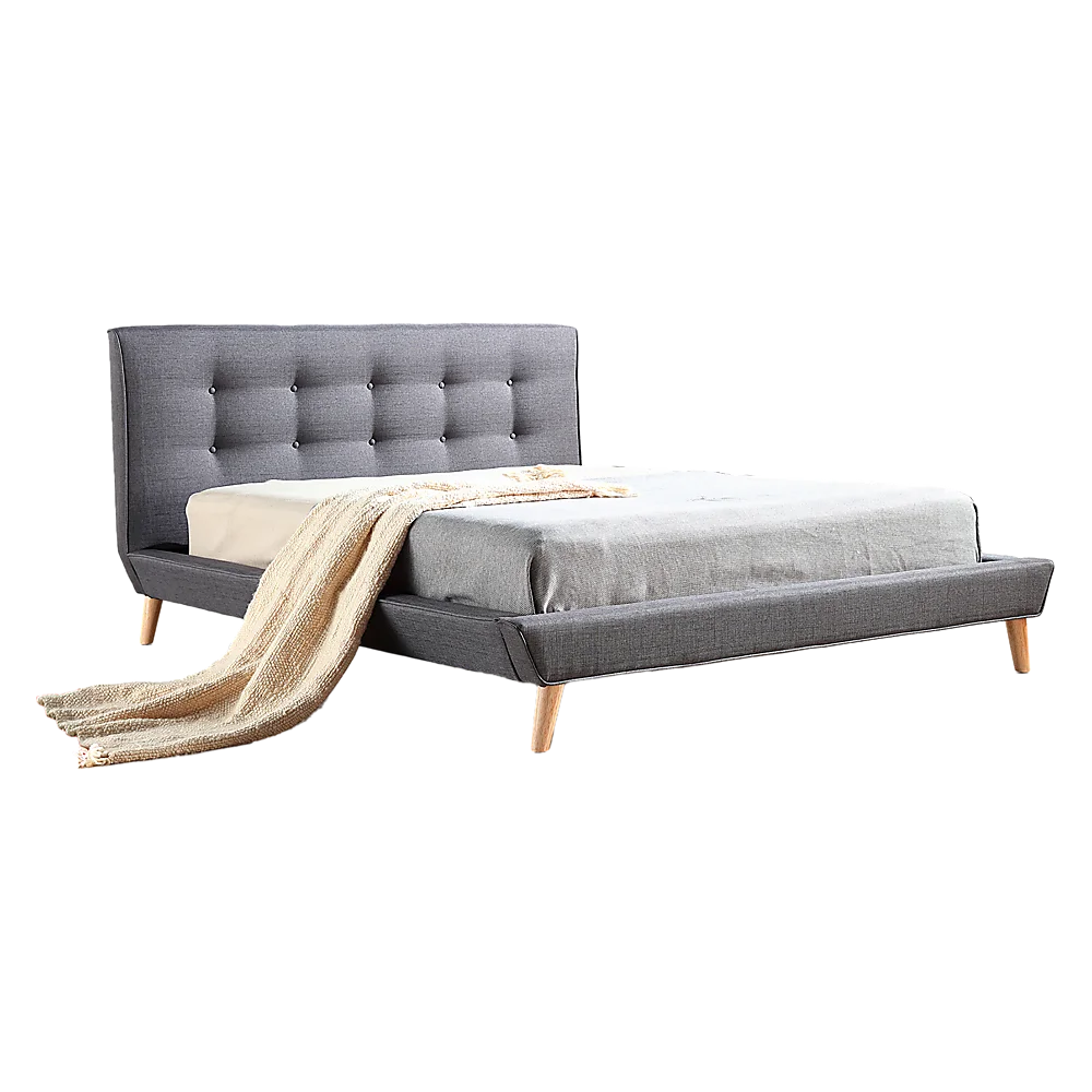 Double Linen Fabric Deluxe Bed Frame Grey