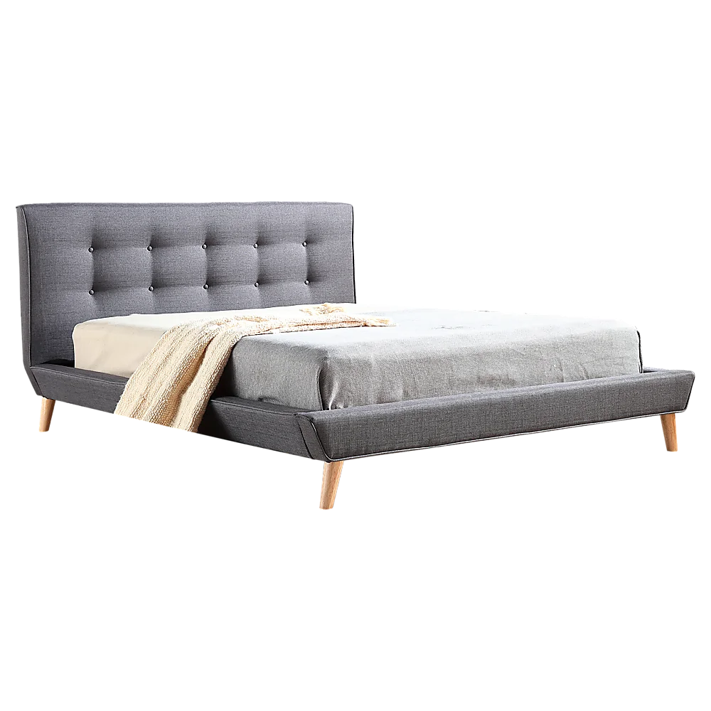 Queen Linen Fabric Deluxe Bed Frame Grey