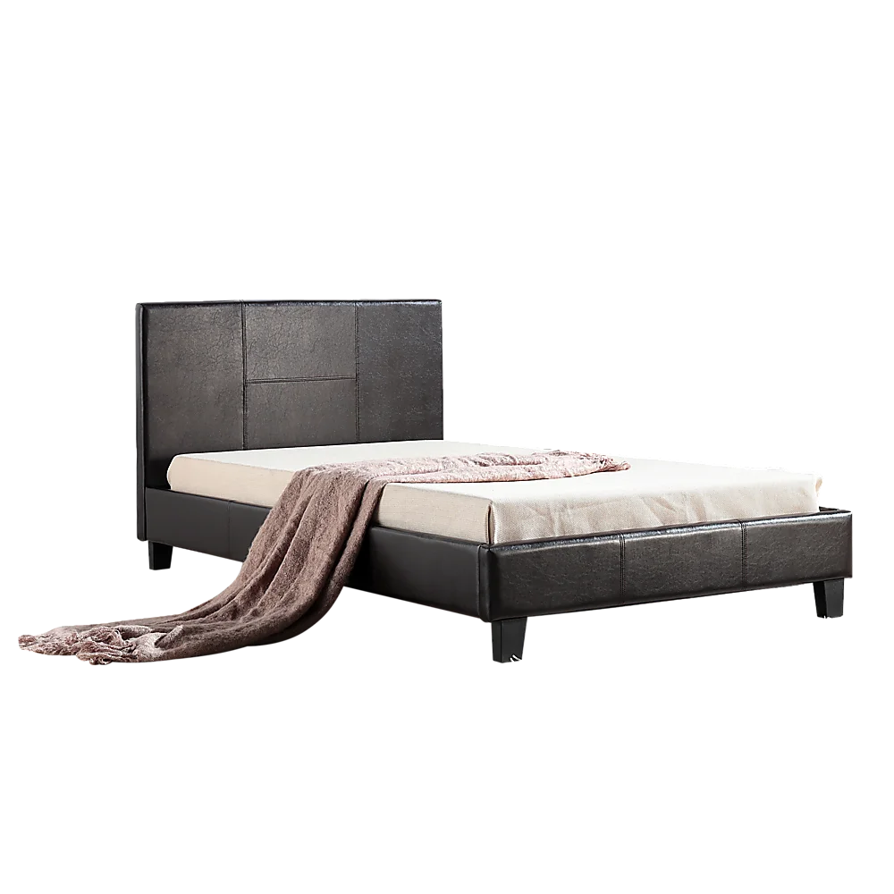 King Single PU Leather Bed Frame Brown