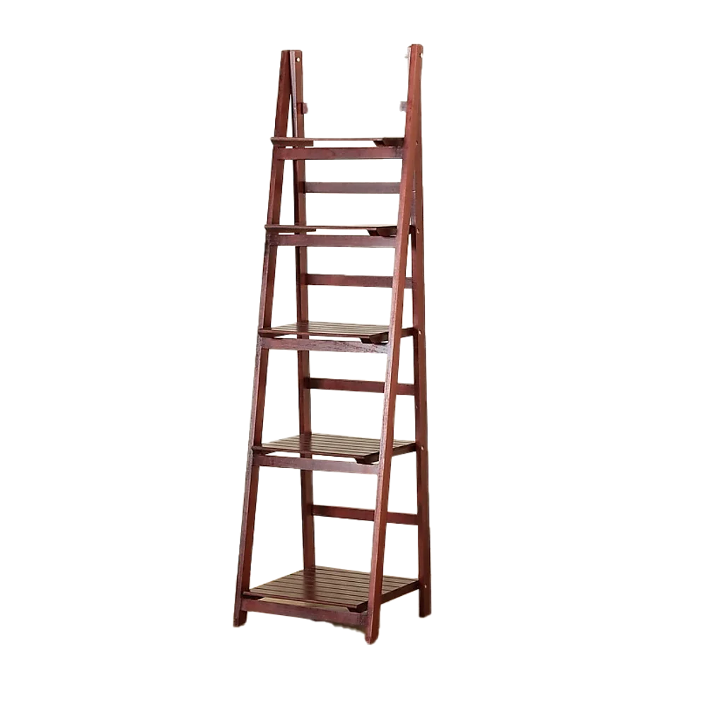 5 Tier Wooden Ladder Shelf Stand Storage Book Shelves Shelving Display Rack