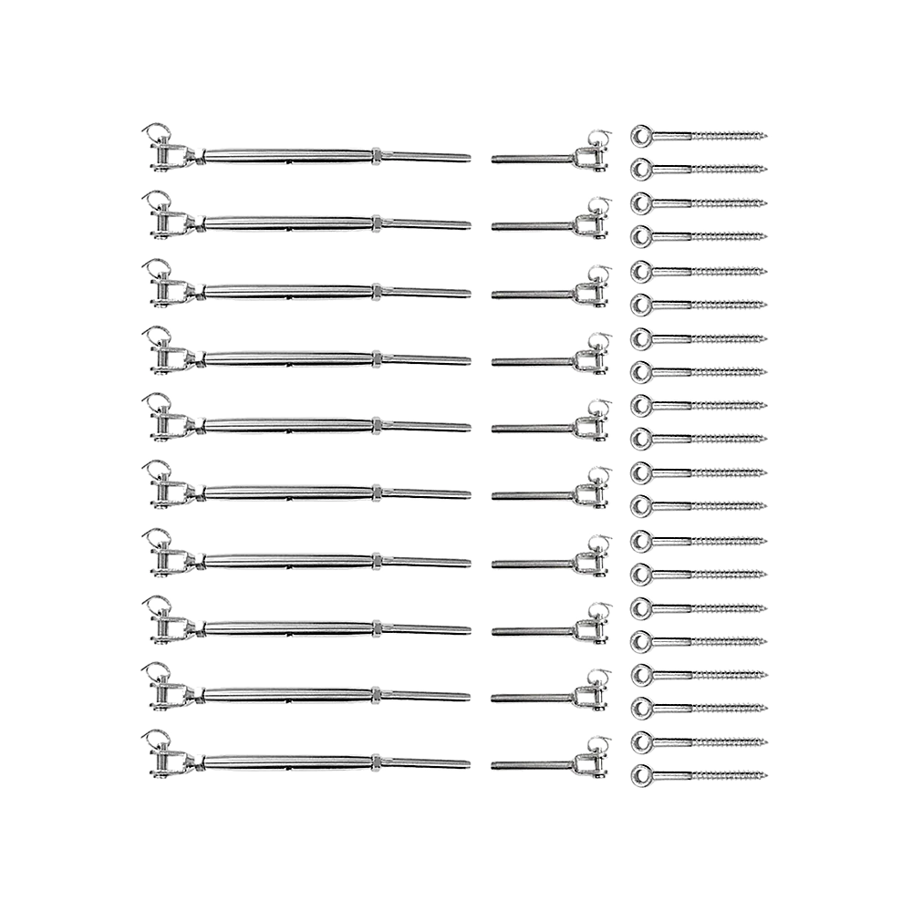 Stainless Steel Wire Rope Balustrade DIY Kit Jaw Swage Fork Turnbuckle 10 Pack For Secure Cable Railing Systems