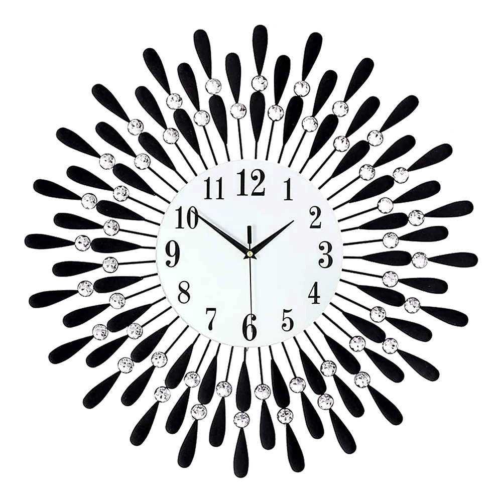 Large Modern 3D Crystal Wall Clock Luxury Art Metal Round Home Decor
