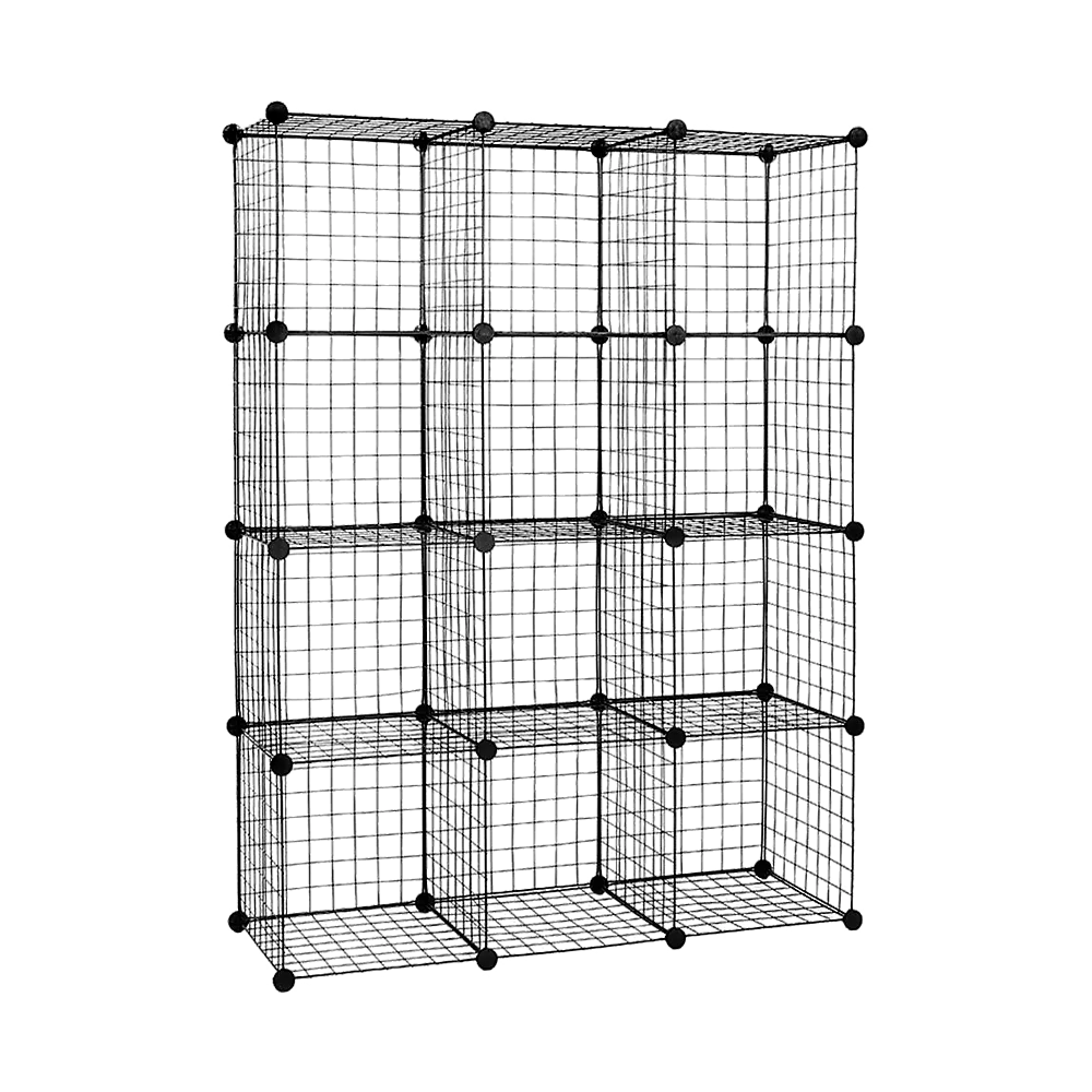 12 Cube Wire Grid Organiser Bookcase Storage Cabinet Wardrobe Closet Black