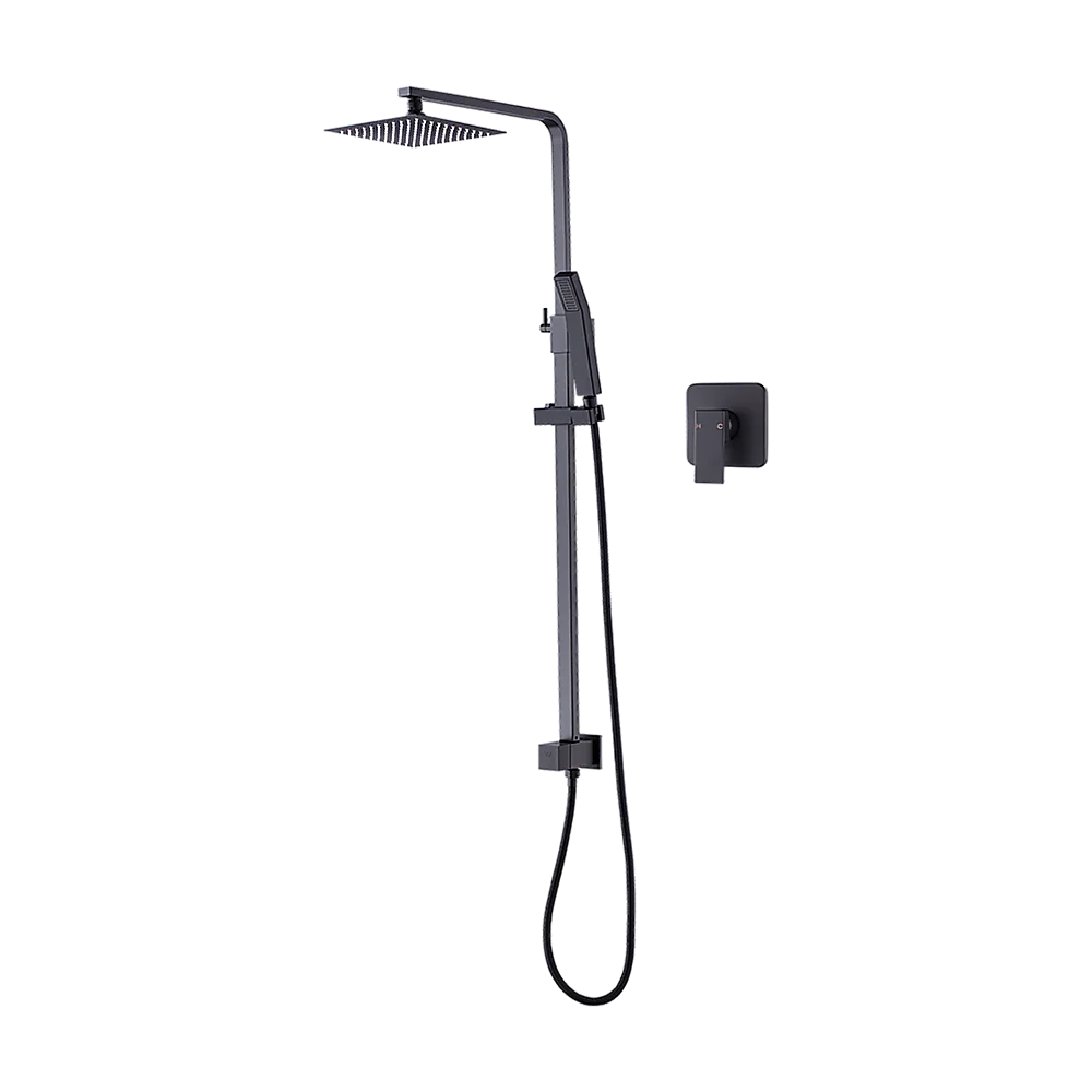 WELS 8" Rain Shower Head Set Square Dual Heads Faucet High Pressure With Mixer