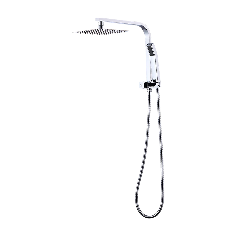 WELS 8" Rain Shower Head Set Square Dual Heads Faucet High Pressure Hand Held