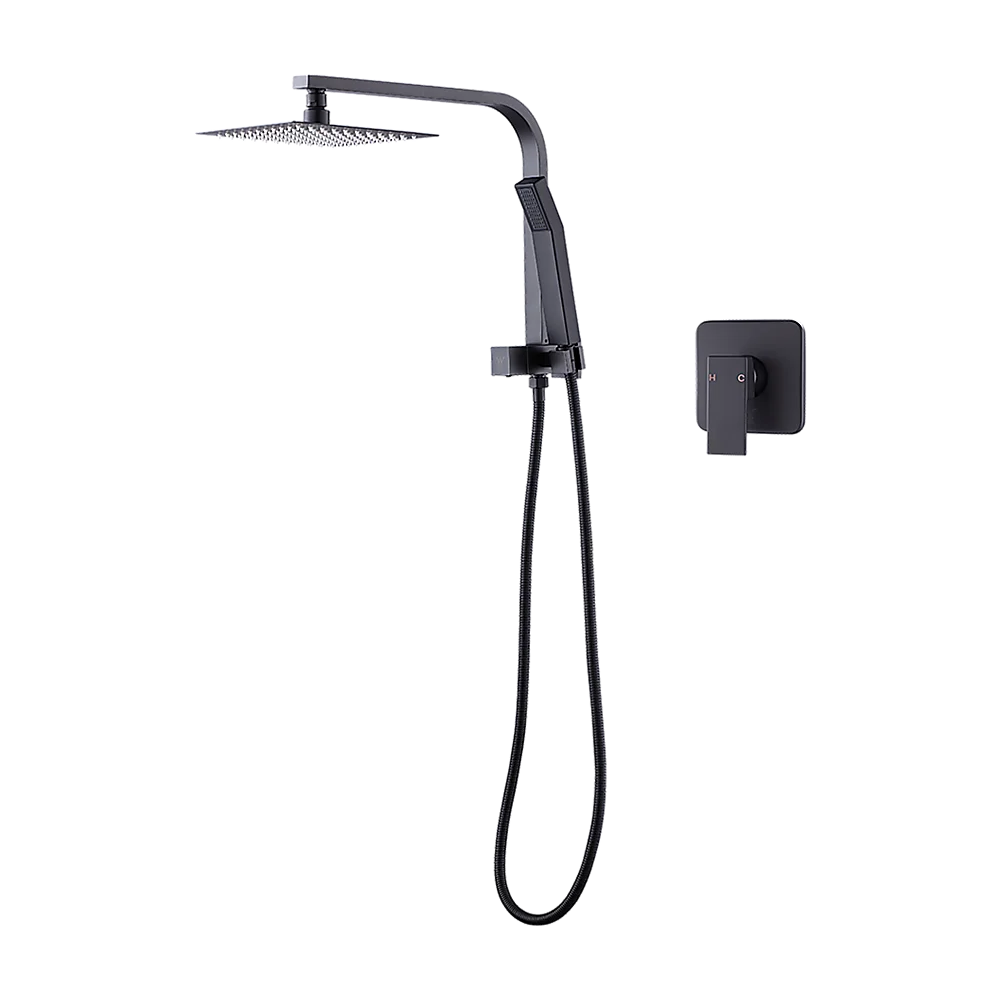 WELS 8" Rain Shower Head Set Square Dual Heads Faucet High Pressure With Mixer