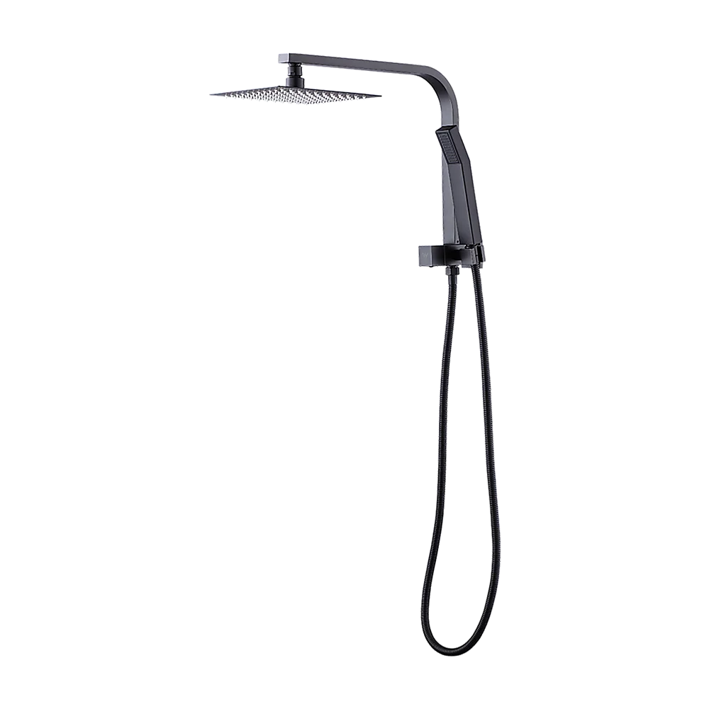 WELS 8" Rain Shower Head Set Square Dual Heads Faucet High Pressure Hand Held