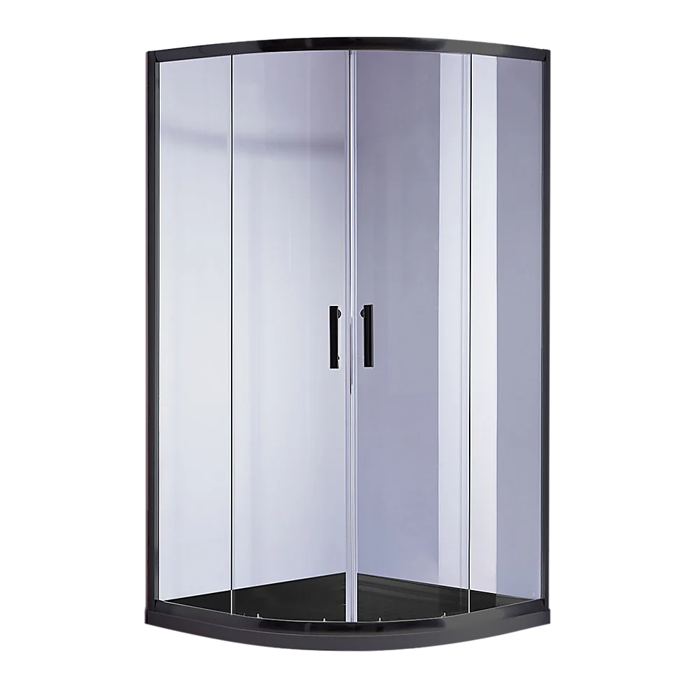 90 x 90cm Rounded Sliding 6mm Curved Shower Screen with Base in Black