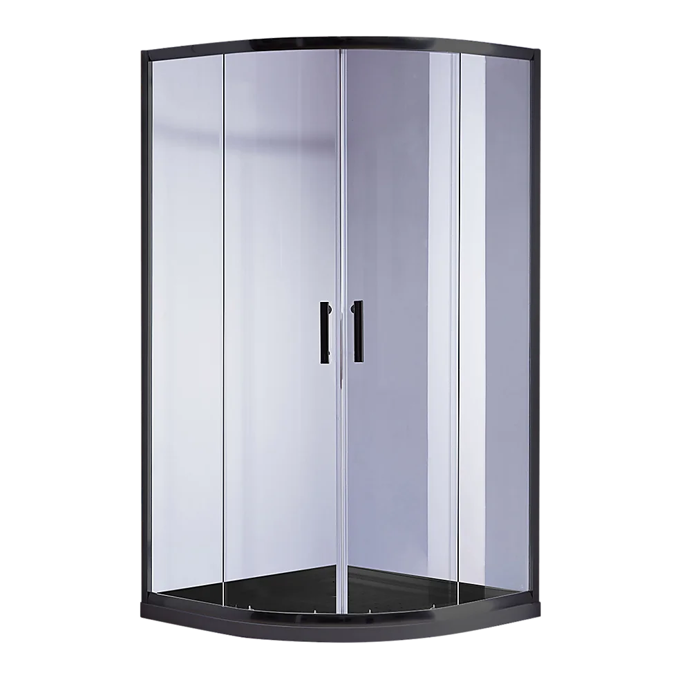 100 x 100cm Rounded Sliding 6mm Curved Shower Screen with Base in Black