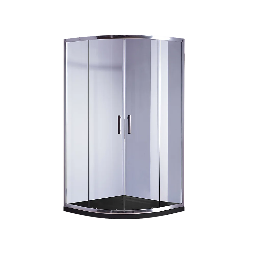 90 x 90cm Chrome Rounded Sliding 6mm Curved Shower Screen with Black Base