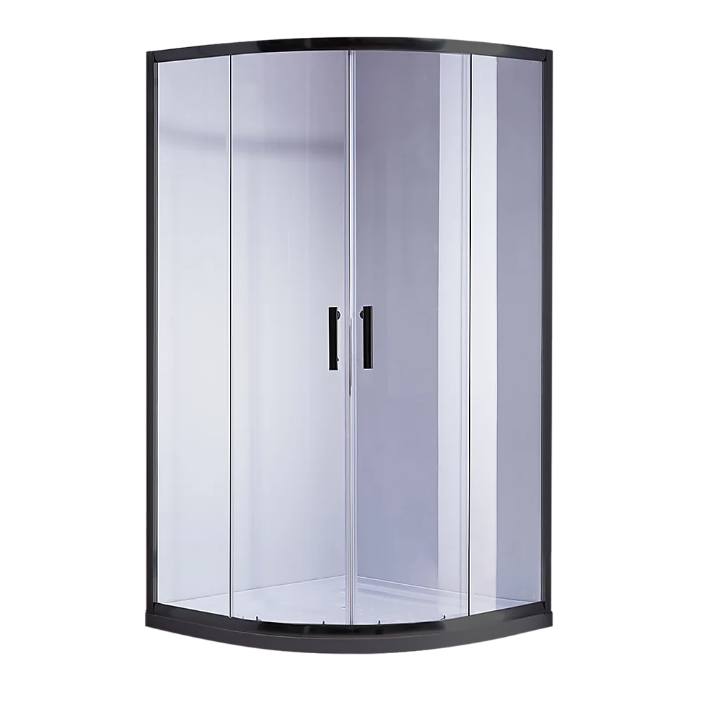 100 x 100cm Black Rounded Sliding 6mm Curved Shower Screen with White Base