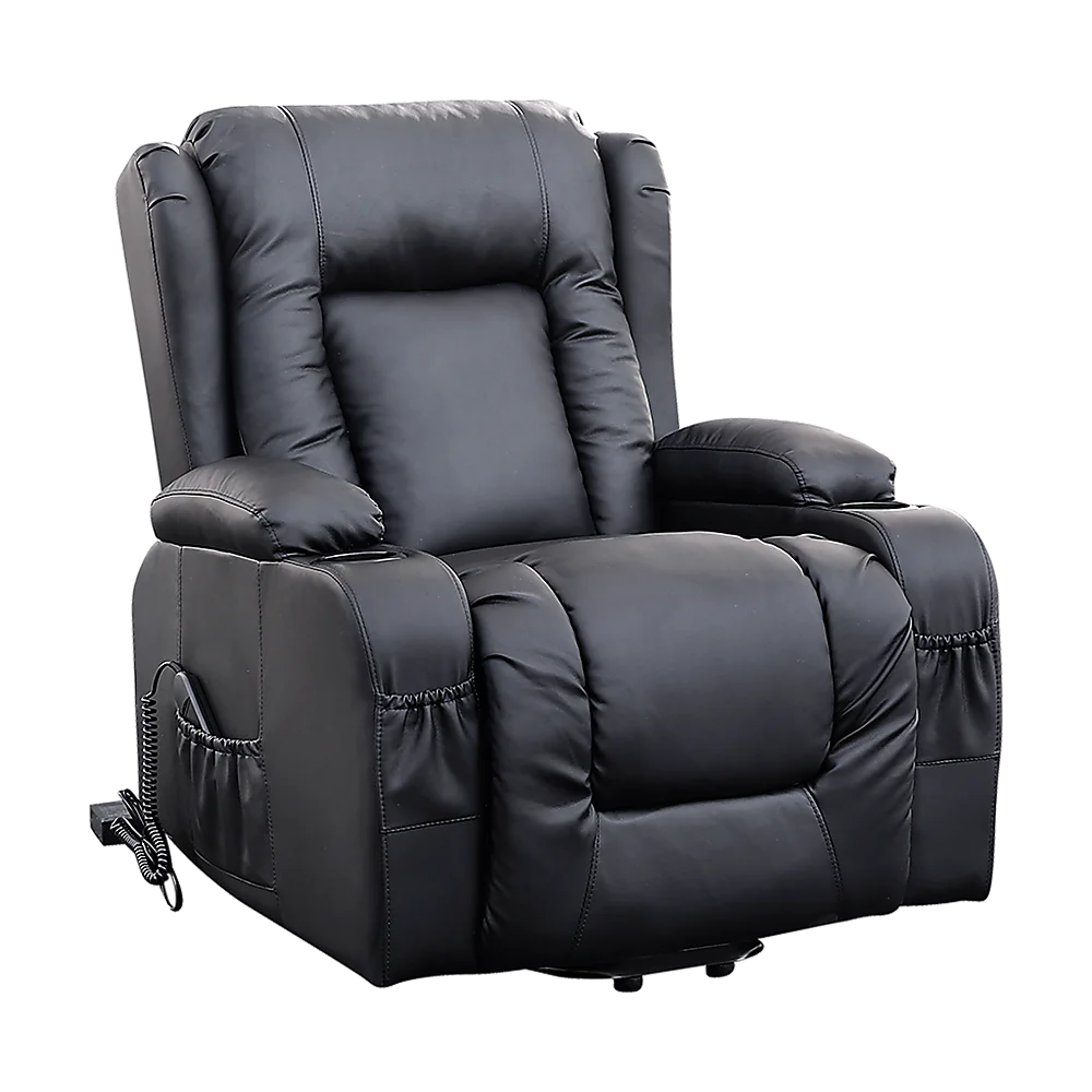 Recliner Chair – Electric Massage Lift Chair with Heat Function PU Leather Lounge Sofa Black
