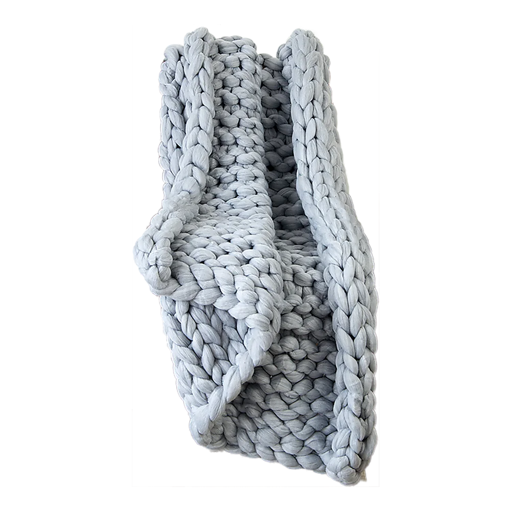 Hand Knitted Chunky Blanket Thick Acrylic Yarn Blanket Home Decor Throw Rug - Grey