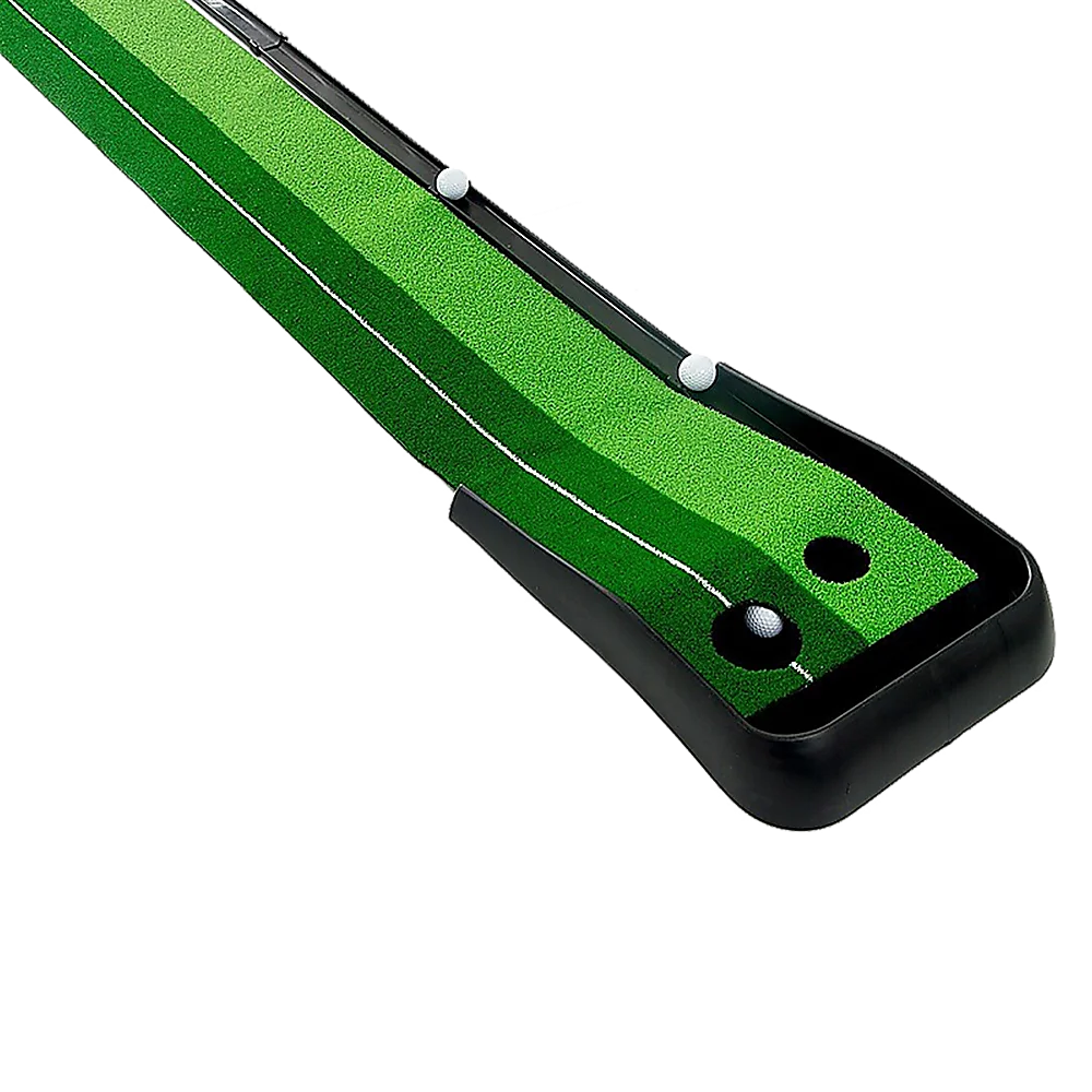 Indoor Practice Putting Green 2.5m Mat Inclined Ball Return Fake Grass 2 Holes