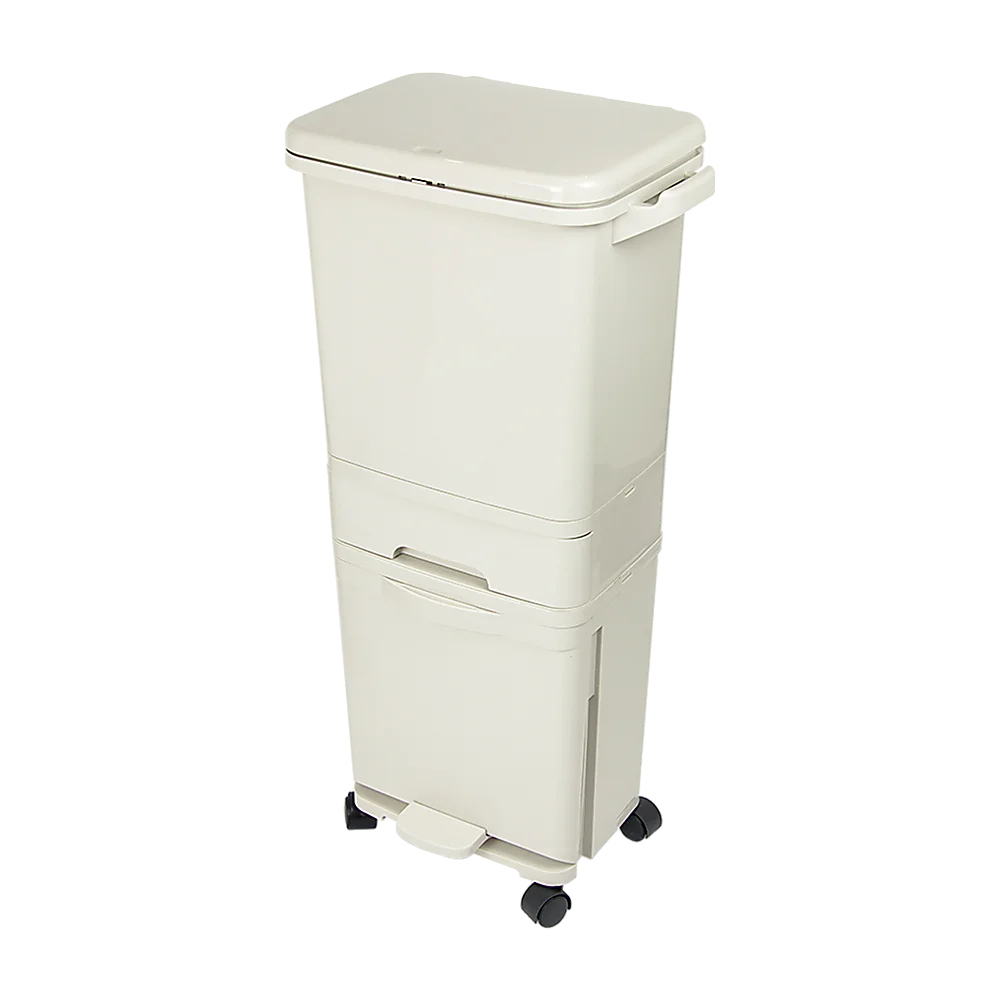 42L Rubbish Bin Waste Trash Can Pedal Recycling Kitchen Wheel 2 Compartment