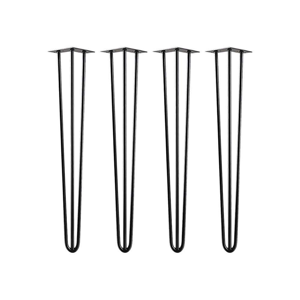 Set of 4 Industrial 3-Rod Retro Hairpin Table Legs 12mm Steel Bench Desk - 71cm Black